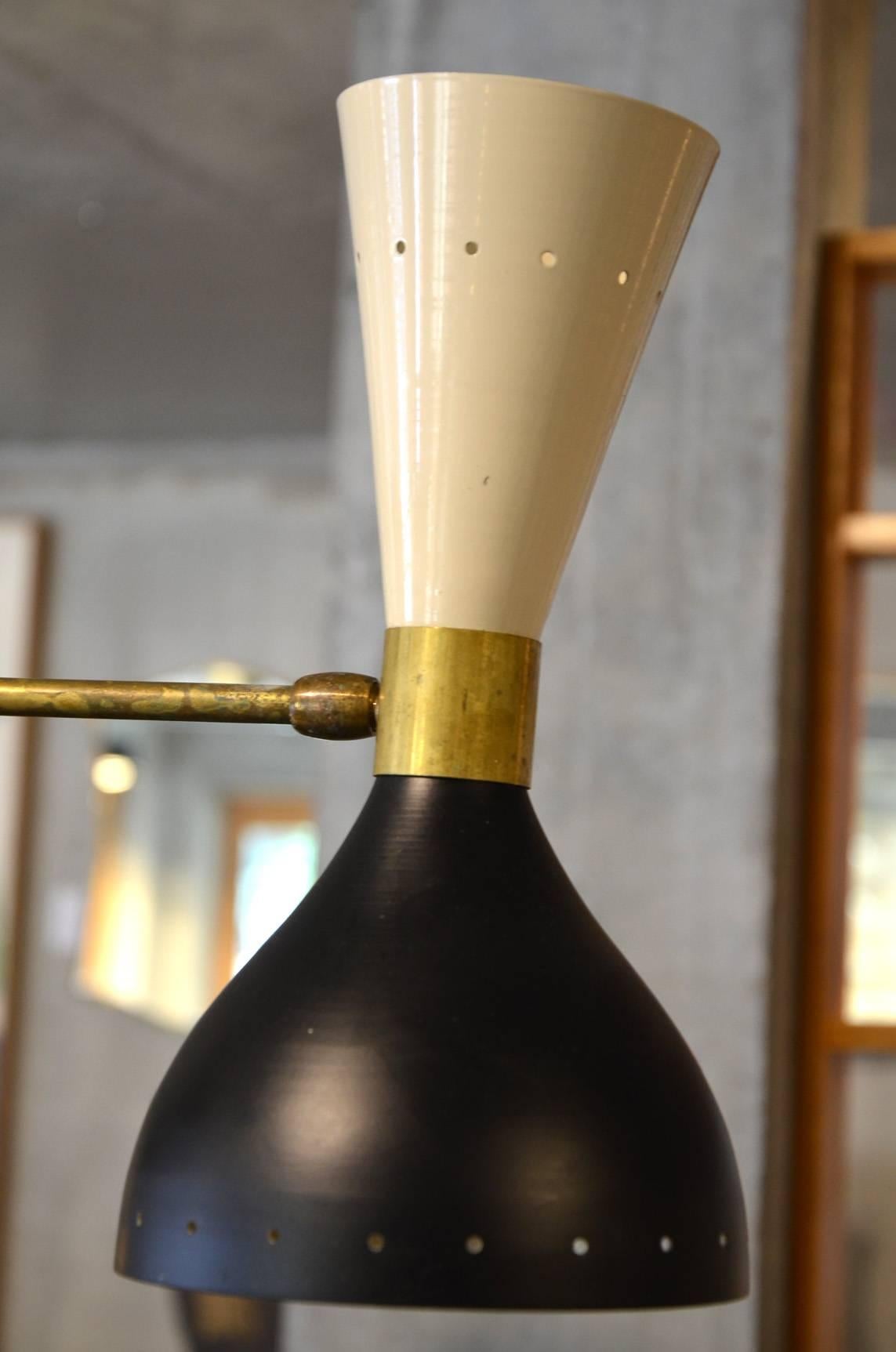 Beautiful Diabolo chandelier in the taste of Stilnovo. Brass.