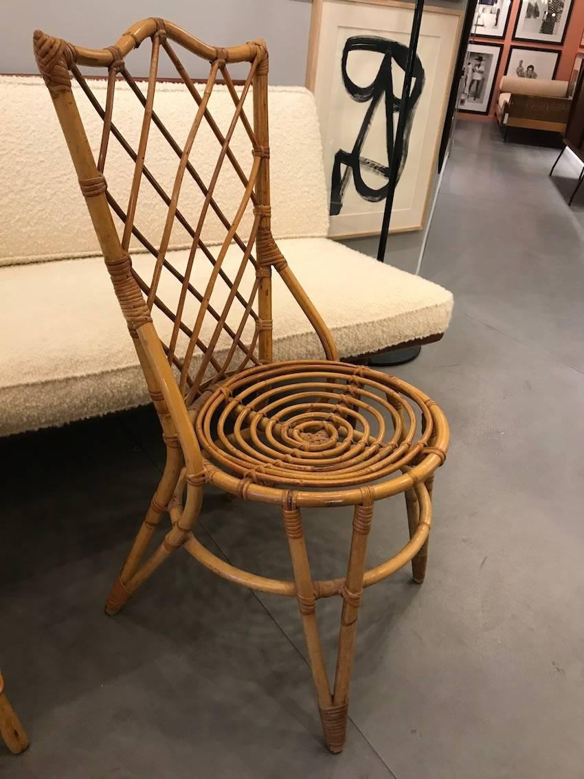 Mid-Century Modern Fantastic Set of Six Audoux Minet Wicker Chairs, circa 1960 For Sale