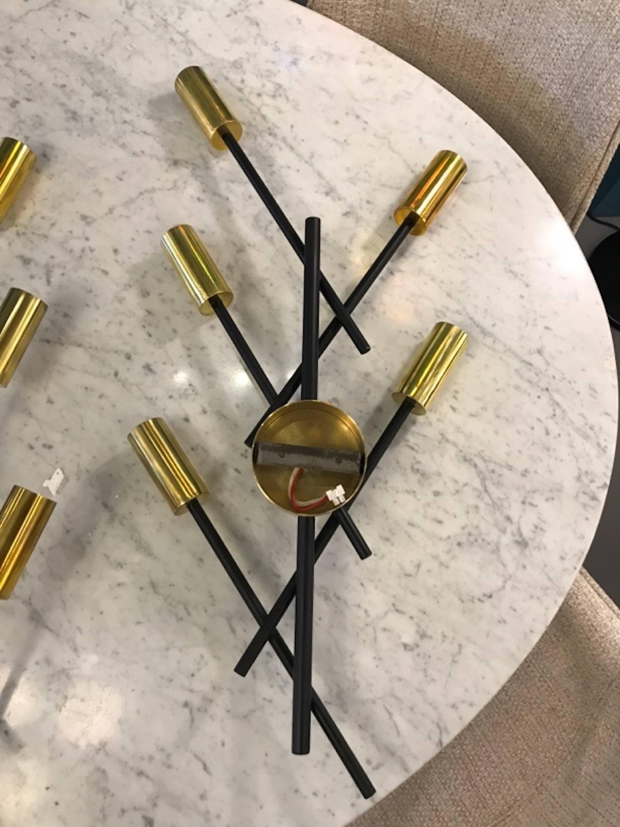 Mid-Century Modern Set of Six Italian Metal And Brass Crossed Sconces