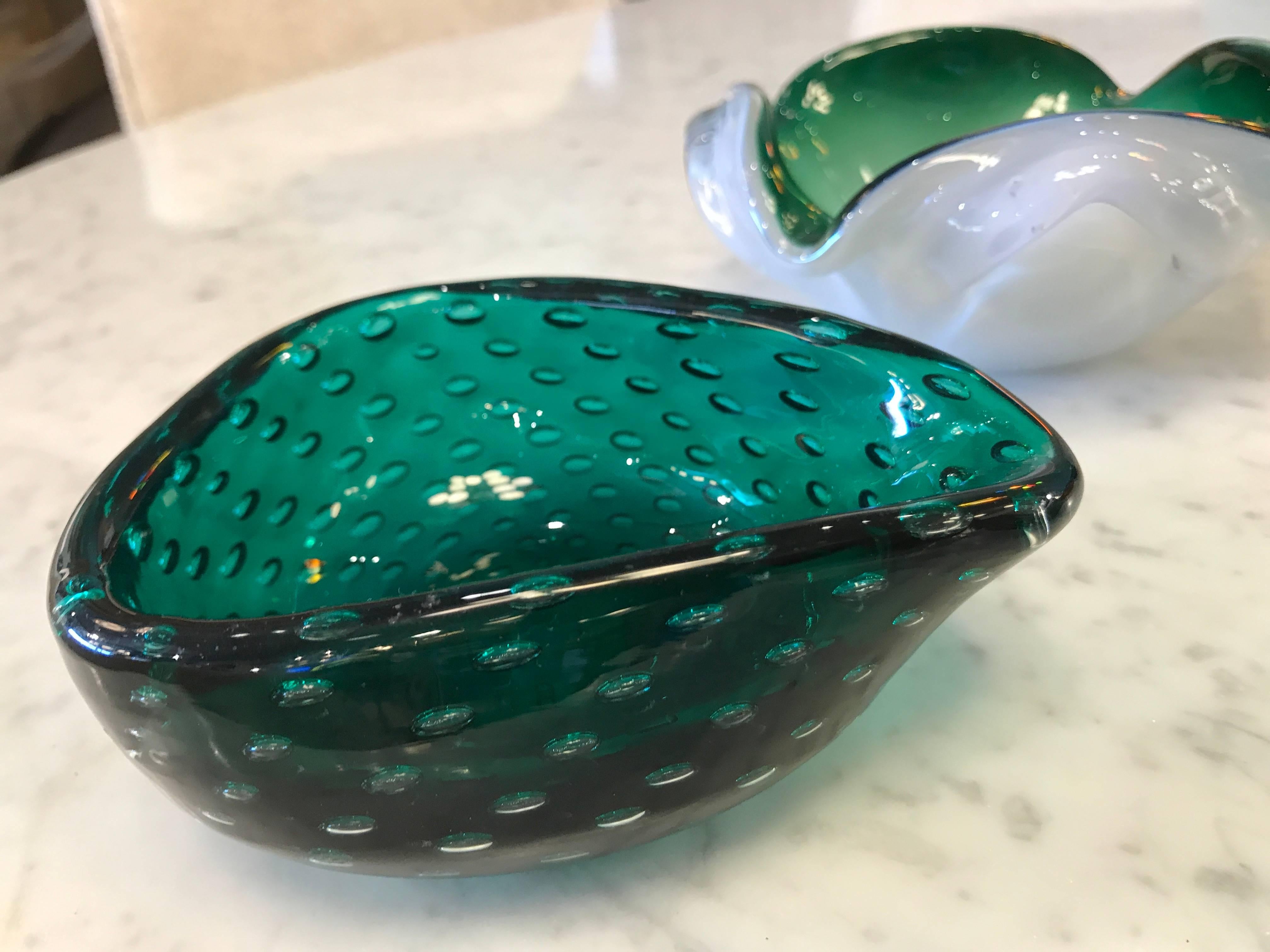 Mid-Century Modern Beautiful Set of Three Green Murano Ashtray, circa 1960