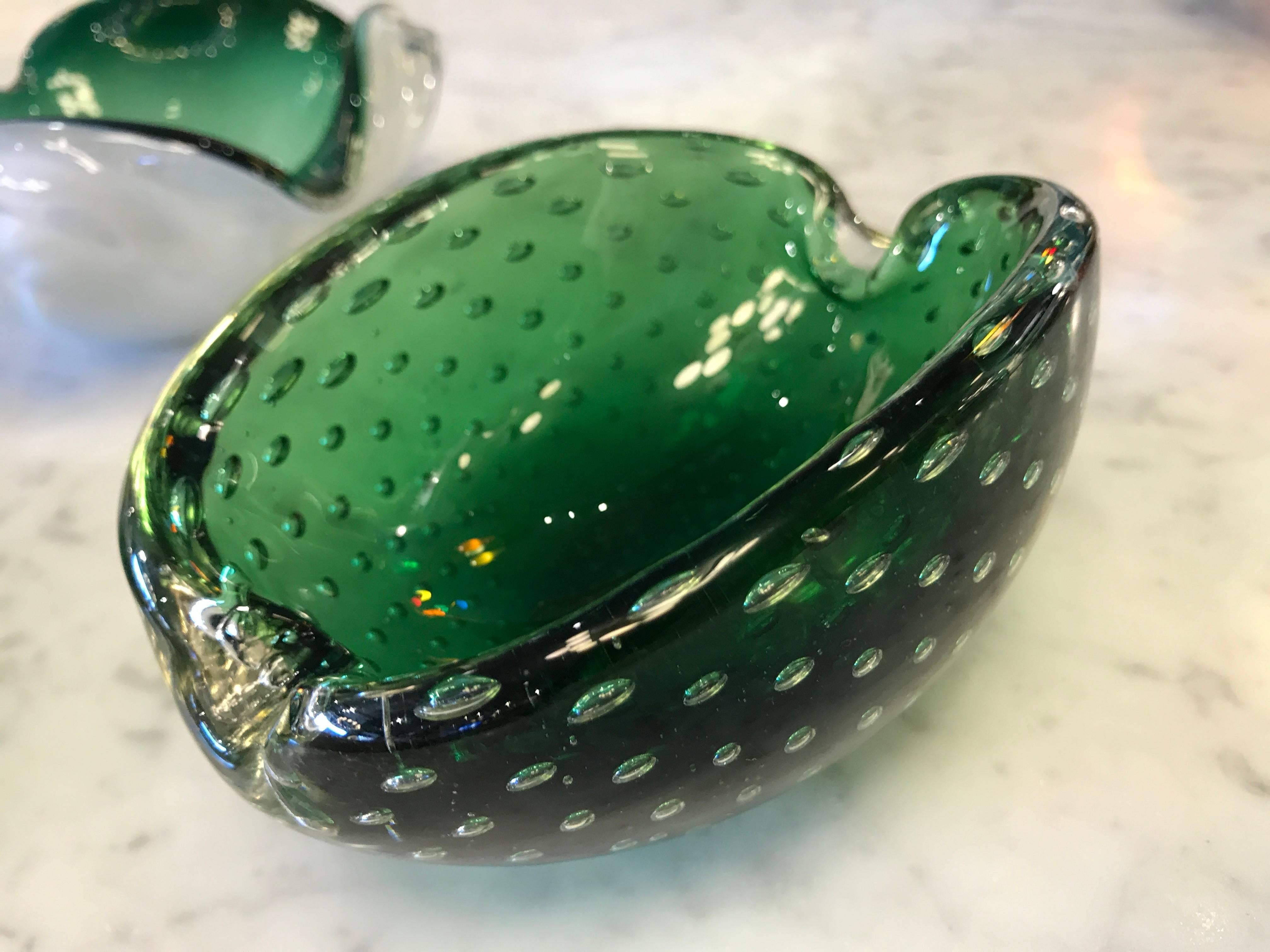 Beautiful Set of Three Green Murano Ashtray, circa 1960 In Good Condition In Megeve, FR