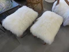 Beautiful Pair of Reupholstered Stools in Tibetan Lamb