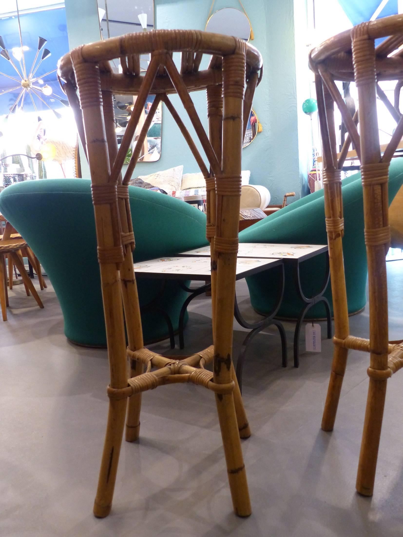 Beautiful Pair of Bar Wicker Stools, circa 1960 In Good Condition For Sale In Megeve, FR