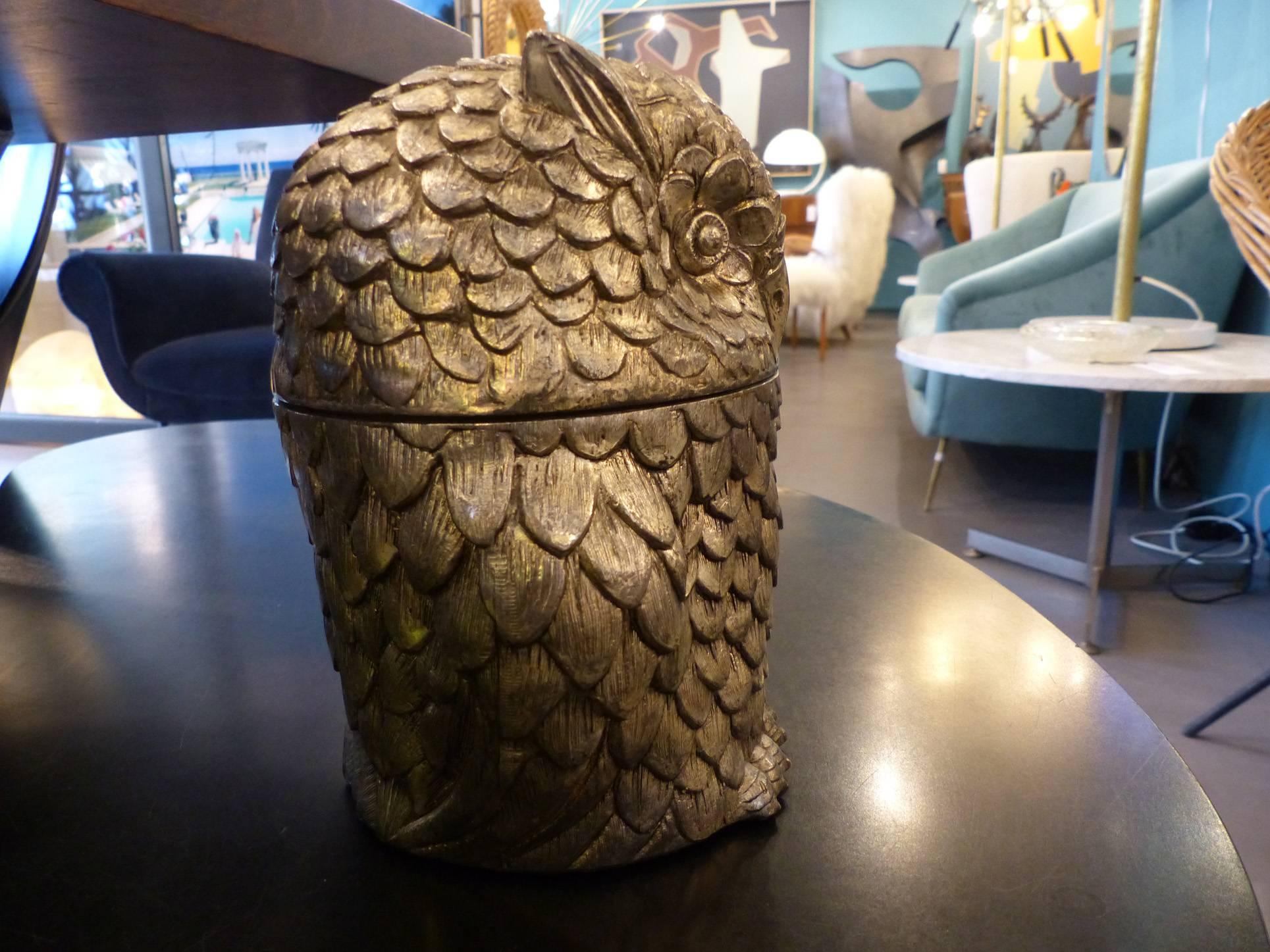 Huge Italian Mauro Manetti Owl Ice Bucket, circa 1960 In Good Condition For Sale In Megeve, FR
