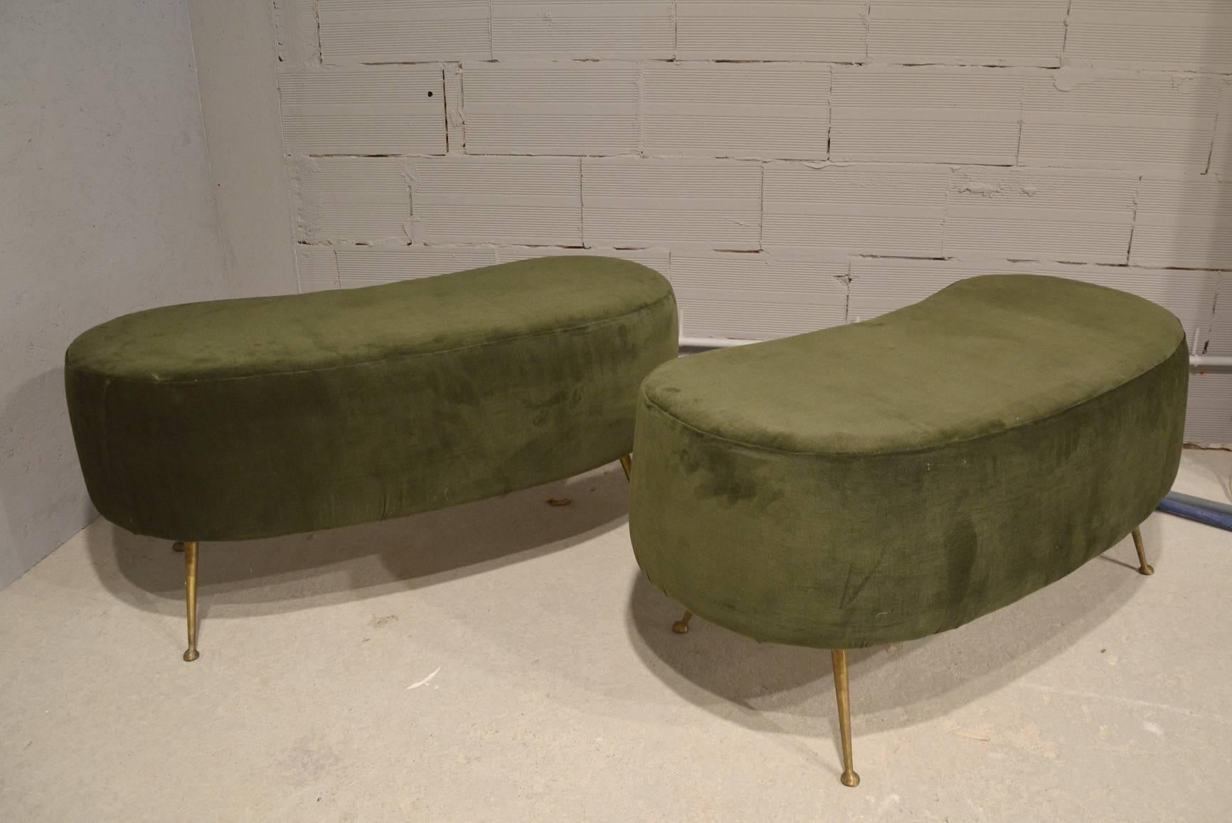Beautiful Pair of Italian Stools, velvet and brass. Contemporary edition, quantity available.
