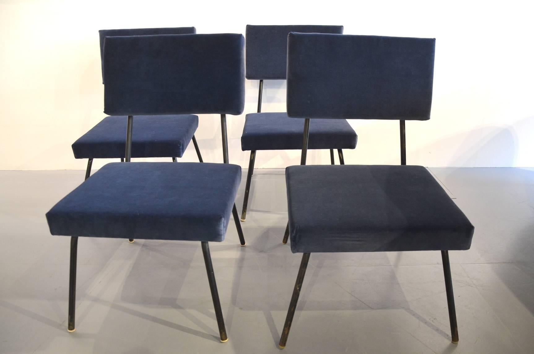 Beautiful set of fours reupholstered chairs, France circa 1960. Excellent condition.
