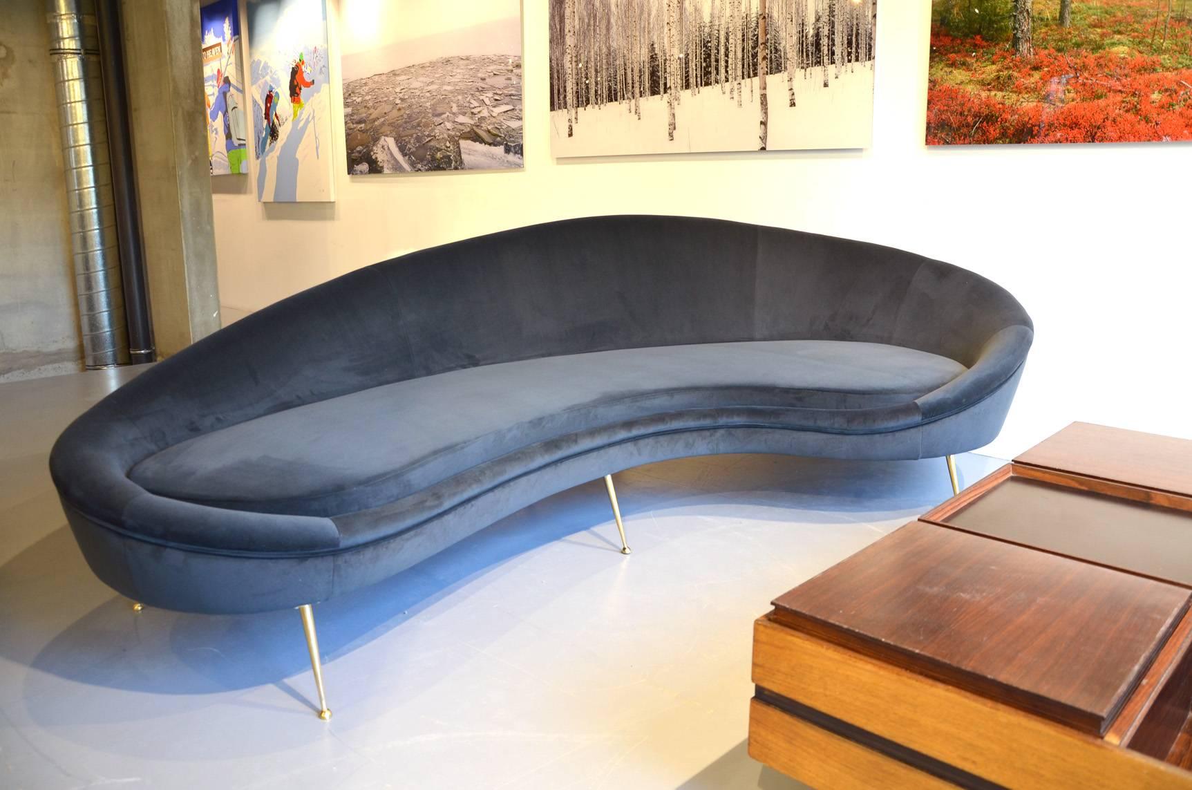Contemporary Huge Italian Grey Velvet Sofa in the Style of Ico Parisi