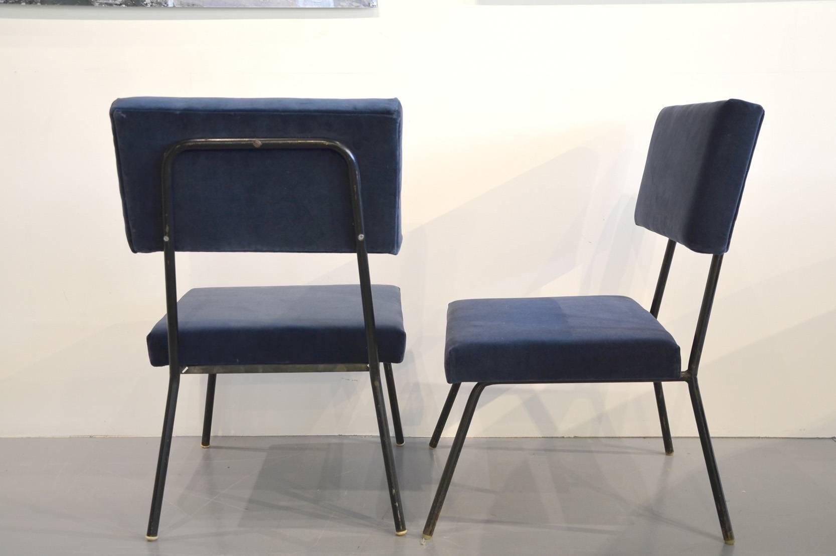 Mid-Century Modern Beautiful Pair of Reupholstered low chairs, France circa 1960 For Sale