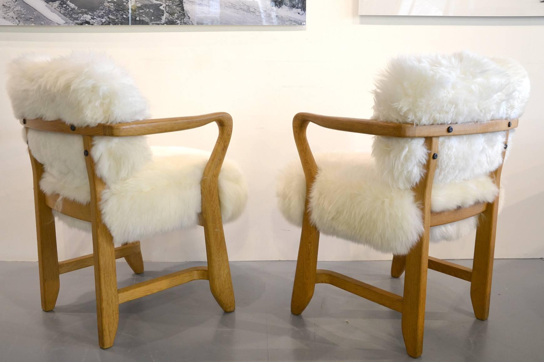 Mid-Century Modern Beautiful Pair of Guillerme et Chambron Pair of Armchairs, circa 1960