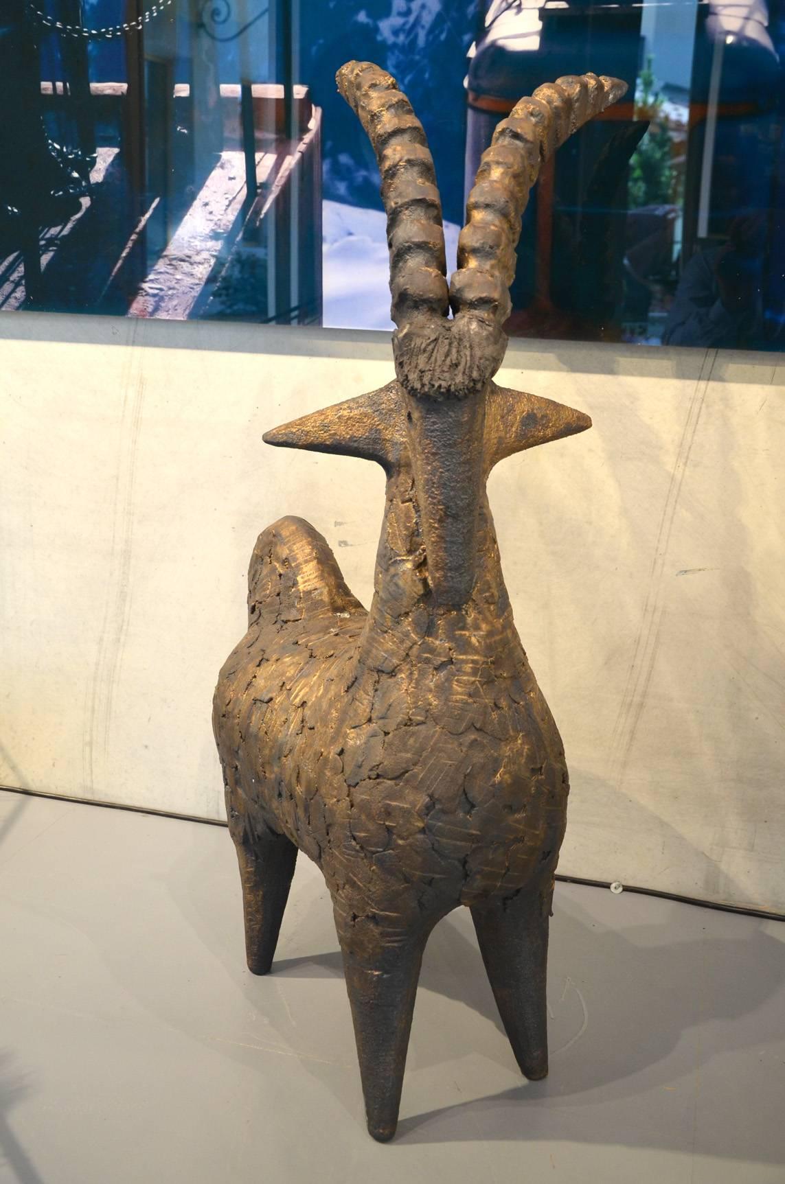 Fantastic and unique Dominique Pouchain ibex ceramic sculpture.