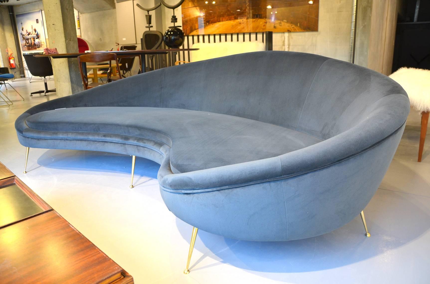 Huge pair of Ico Parisi style sofa grey velvet.