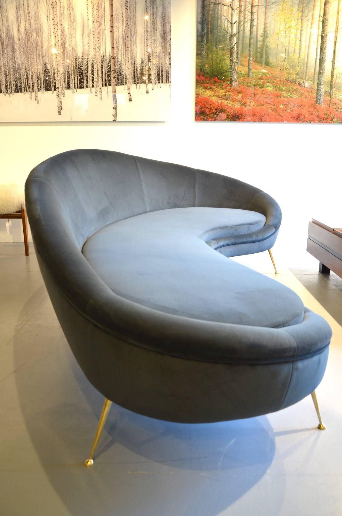 Mid-Century Modern Huge Pair of Ico Parisi Style Sofa Grey Velvet