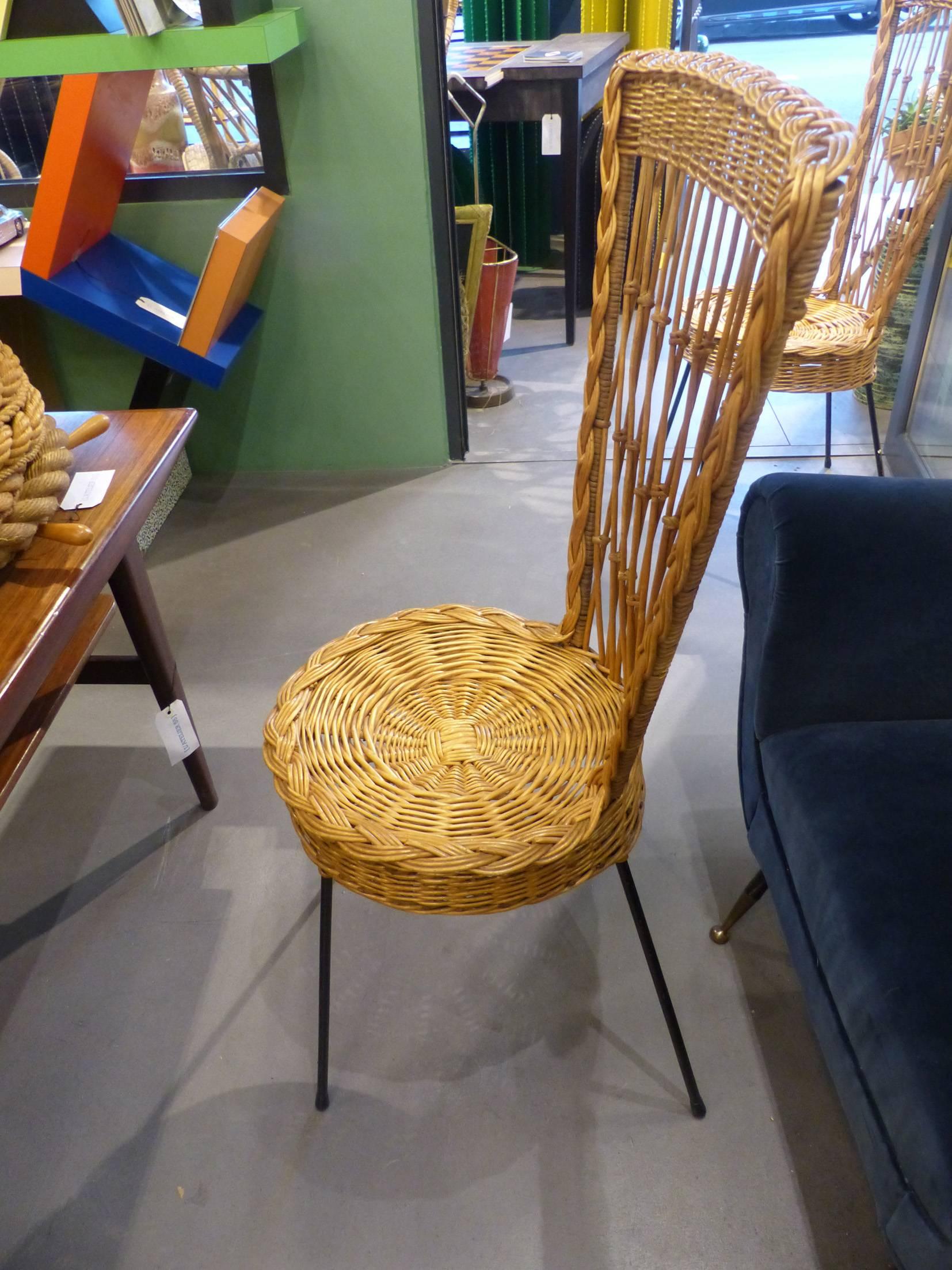 Mid-Century Modern Beautiful Pair of 1960 French Wicker Chairs For Sale