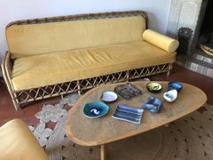 French Audoux Minet Wicker Sofa, circa 1960