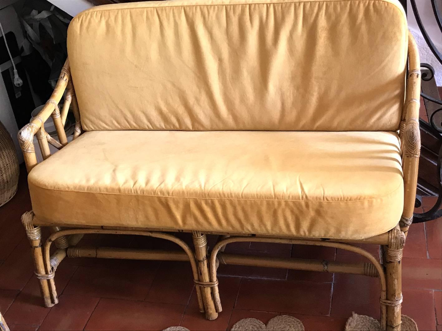French Audoux Minet wicker sofa, circa 1960. In good condition.