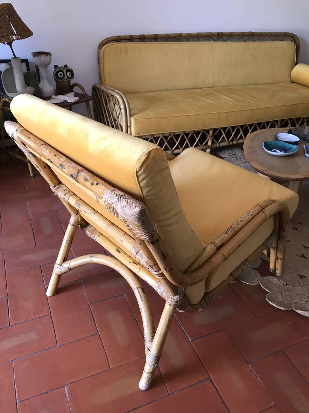 Pair of French Audoux Minet wicker armchairs in good condition.