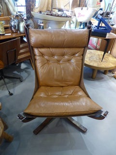 Beautiful Sigurd Ressell High Back Leather Falcon Chair, circa 1970