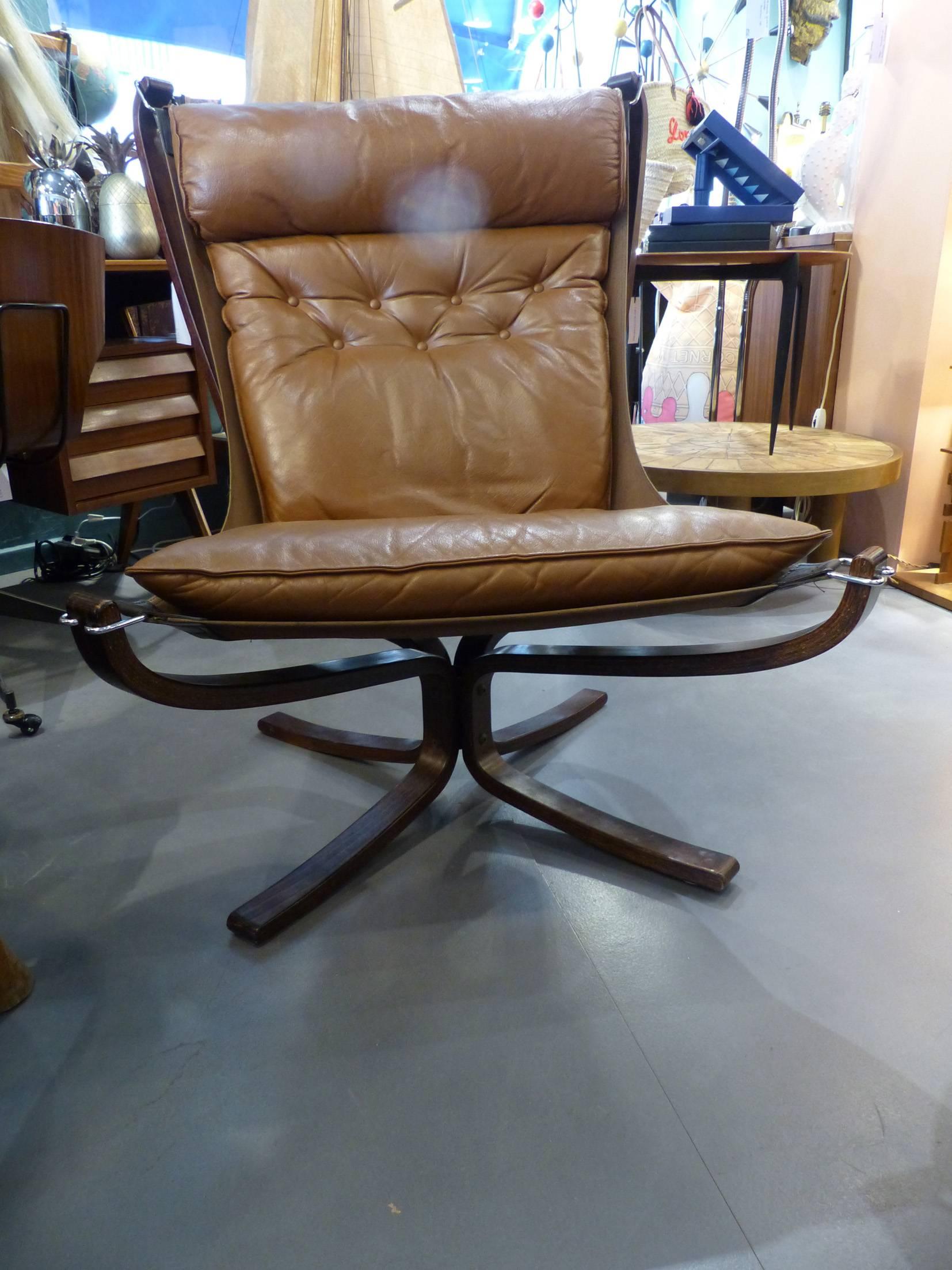 Mid-Century Modern Beautiful Sigurd Ressell High Back Leather Falcon Chair, circa 1970 For Sale
