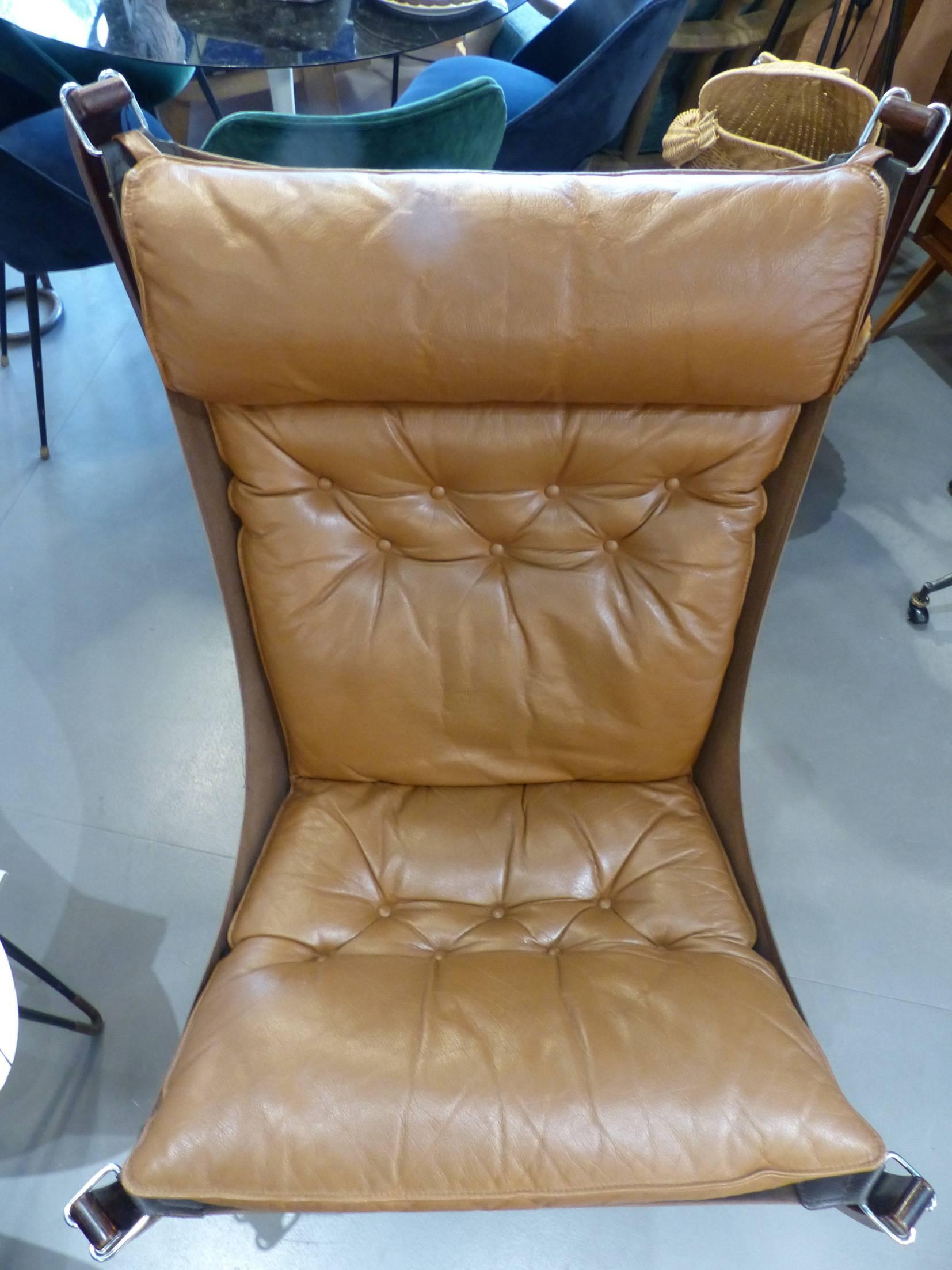 Beautiful Sigurd Ressell High Back Leather Falcon Chair, circa 1970 In Excellent Condition For Sale In Megeve, FR