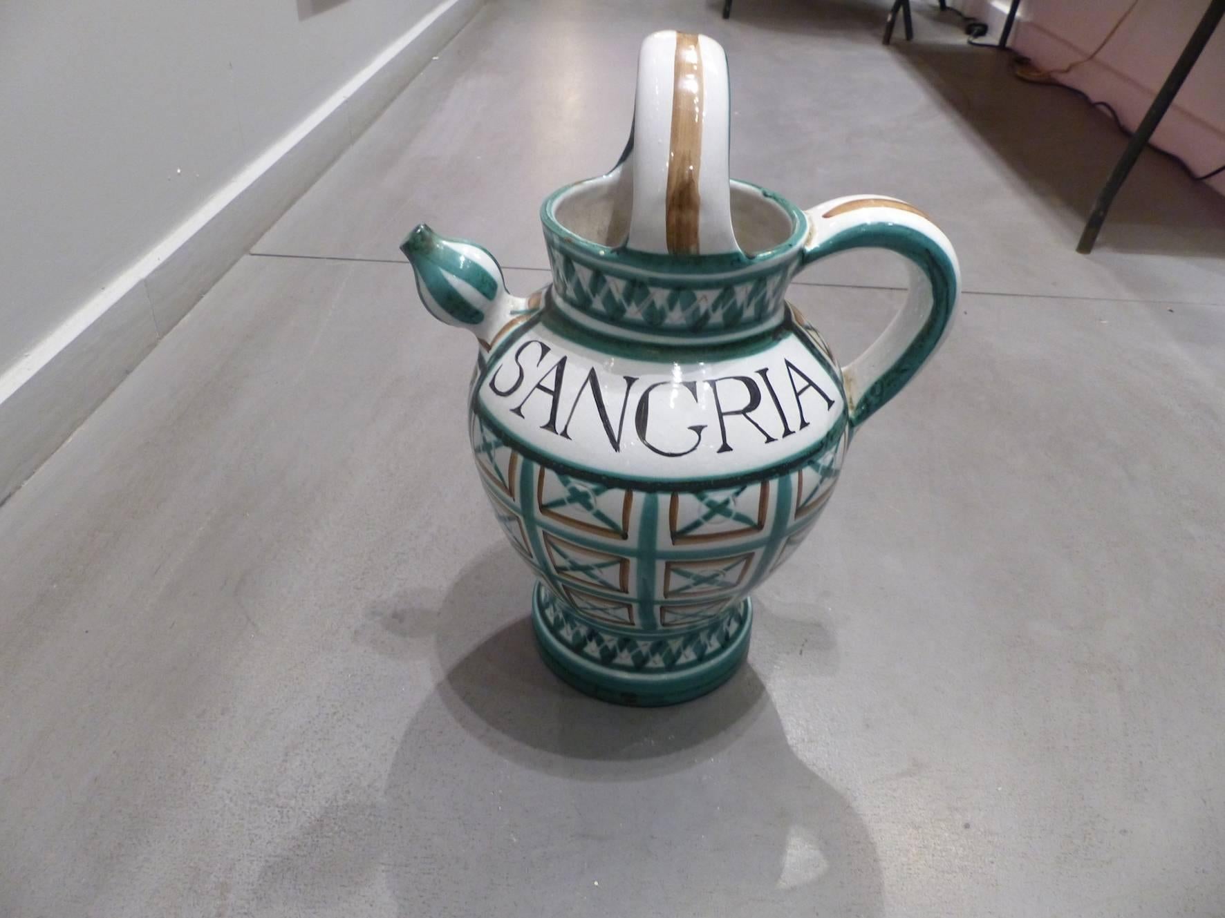 Robert Picault ceramic sangria pitcher, circa 1960, in excellent condition.