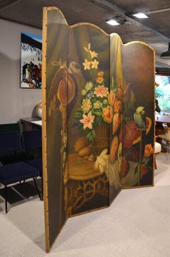 Fantastic Wood Painted Screen Early 20th Century