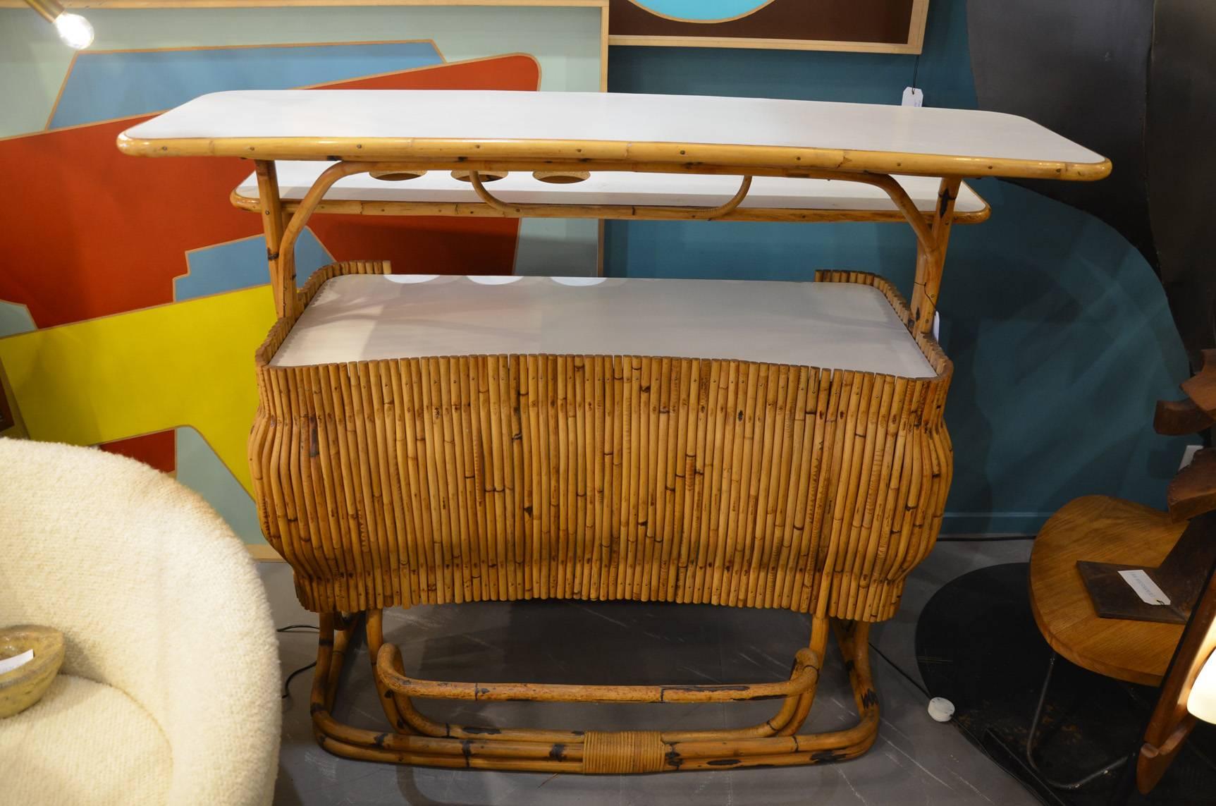 Mid-Century Modern Fantastic Italian Wicker and Formica Bar, circa 1960 For Sale