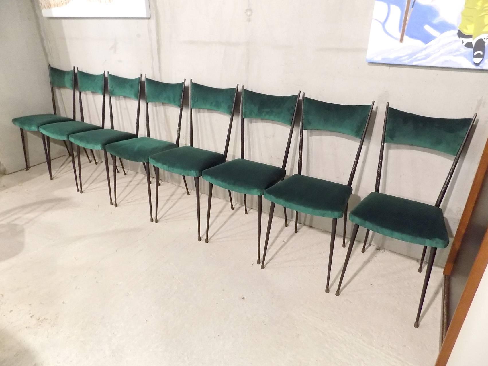 Huge Set of Ten Reupholstered Chairs, circa 1960 In Good Condition For Sale In Megeve, FR