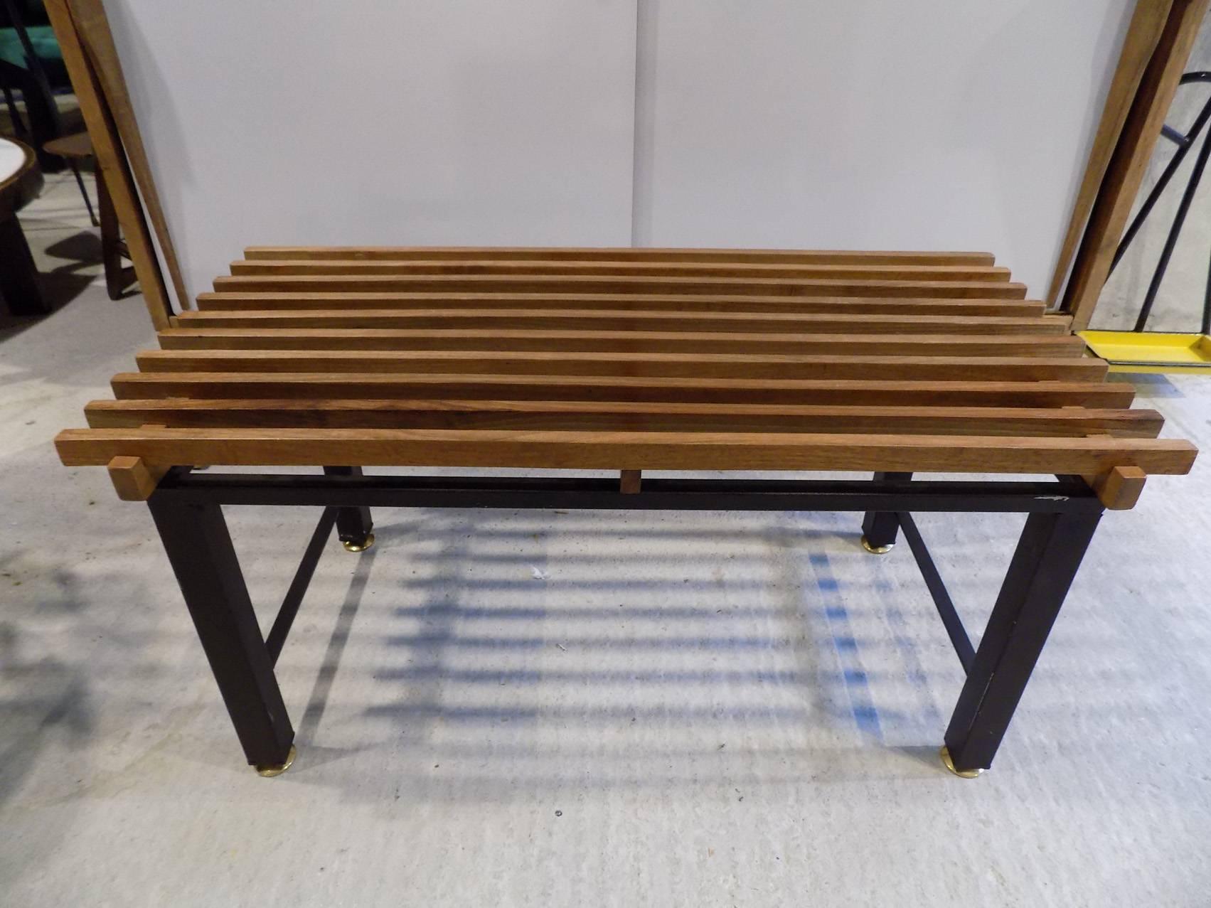 Beautiful Pair of Italian Benches, wood metal and brass. Excellent condition.