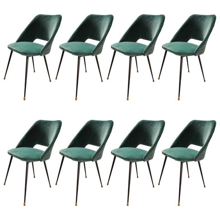 Fantastic Set of Eight Italian Reupholstered Chairs, circa 1960 For Sale