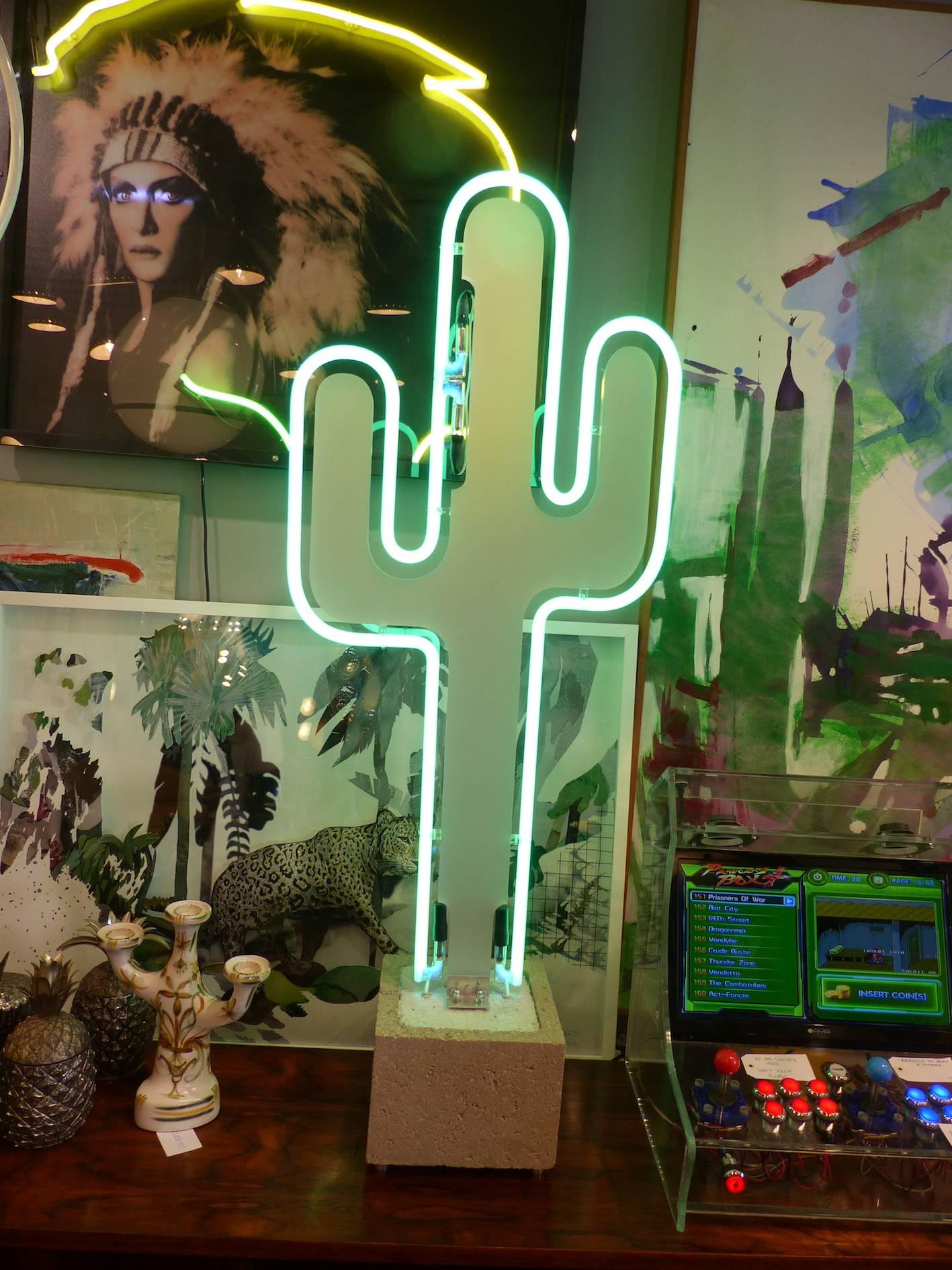 Fantastic cactus neon light
Dimensions: 2cm D, 143cm H
Base 27 x 27cm, H 21 cm.