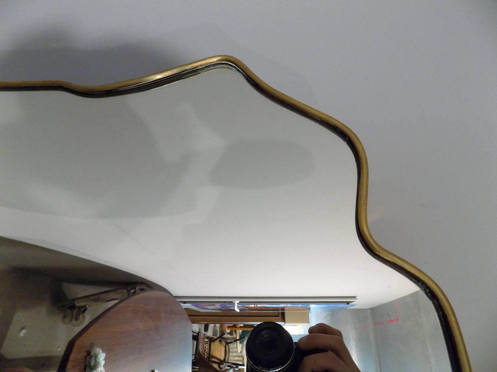 Mid-Century Modern Huge Italian 1960 Free-Form Brass Mirror