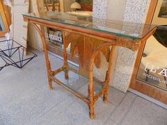 Huge 1960 Italian Palm Trees Wicker Console