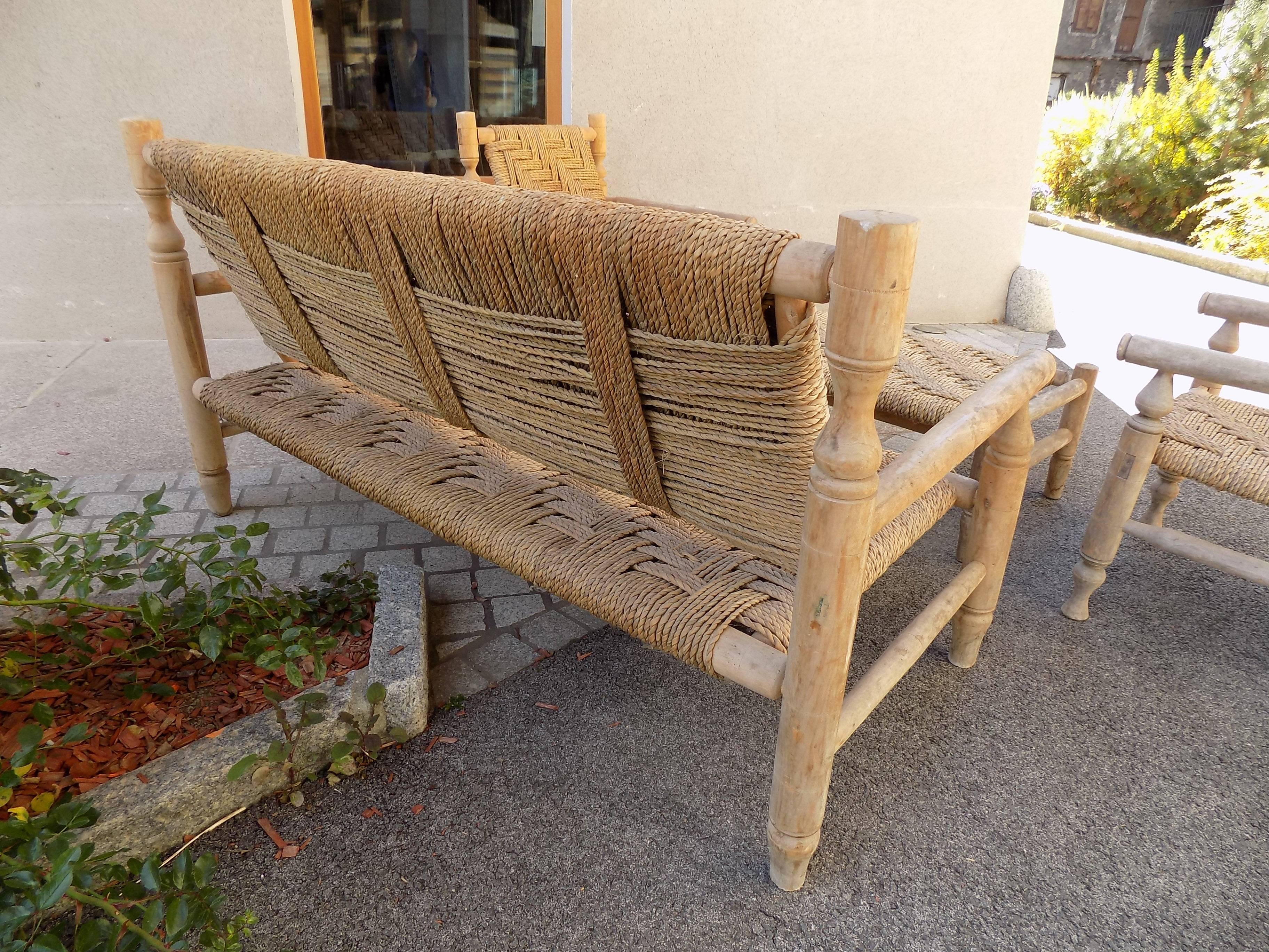 Huge Set of Wooden Lounge and Rope, circa 1960 In Good Condition In Megeve, FR