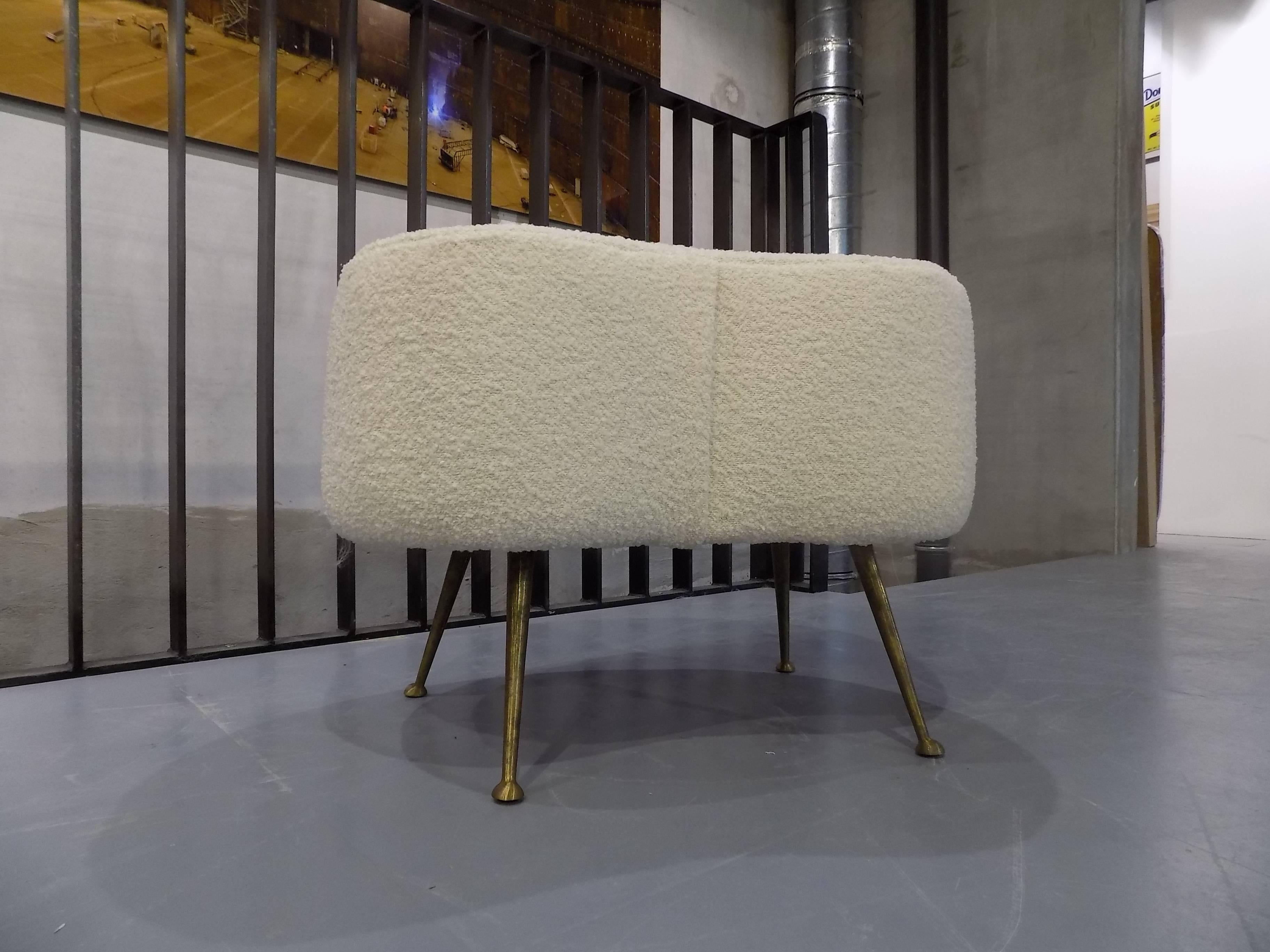 Huge bench with wool and brass feet. Contemporary edition made in Italy and designed by L'Atelier 55.