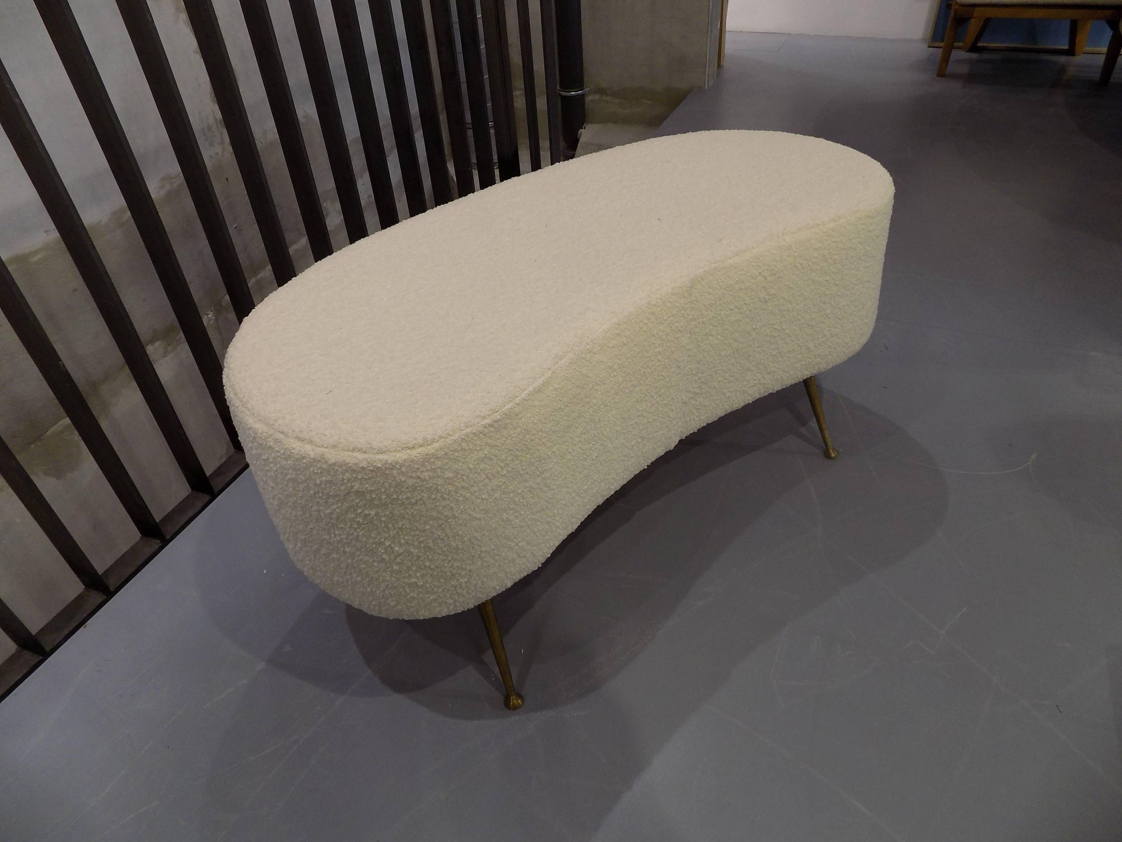 Huge Bench with wool and brass feet. Contemporary edition made in Italy and designed by L'Atelier 55.