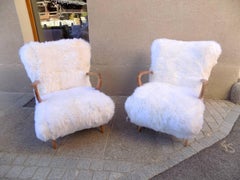 Beautiful Pair of Italian 1960 Armchairs Reupholstered in a Sheep Fur