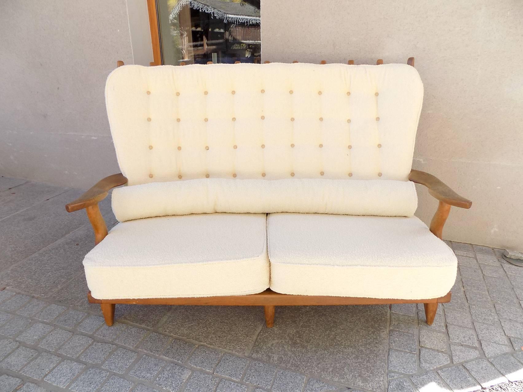 Beautiful Guillerme et Chambron reupholstered sofa, circa 1960. Excellent condition.