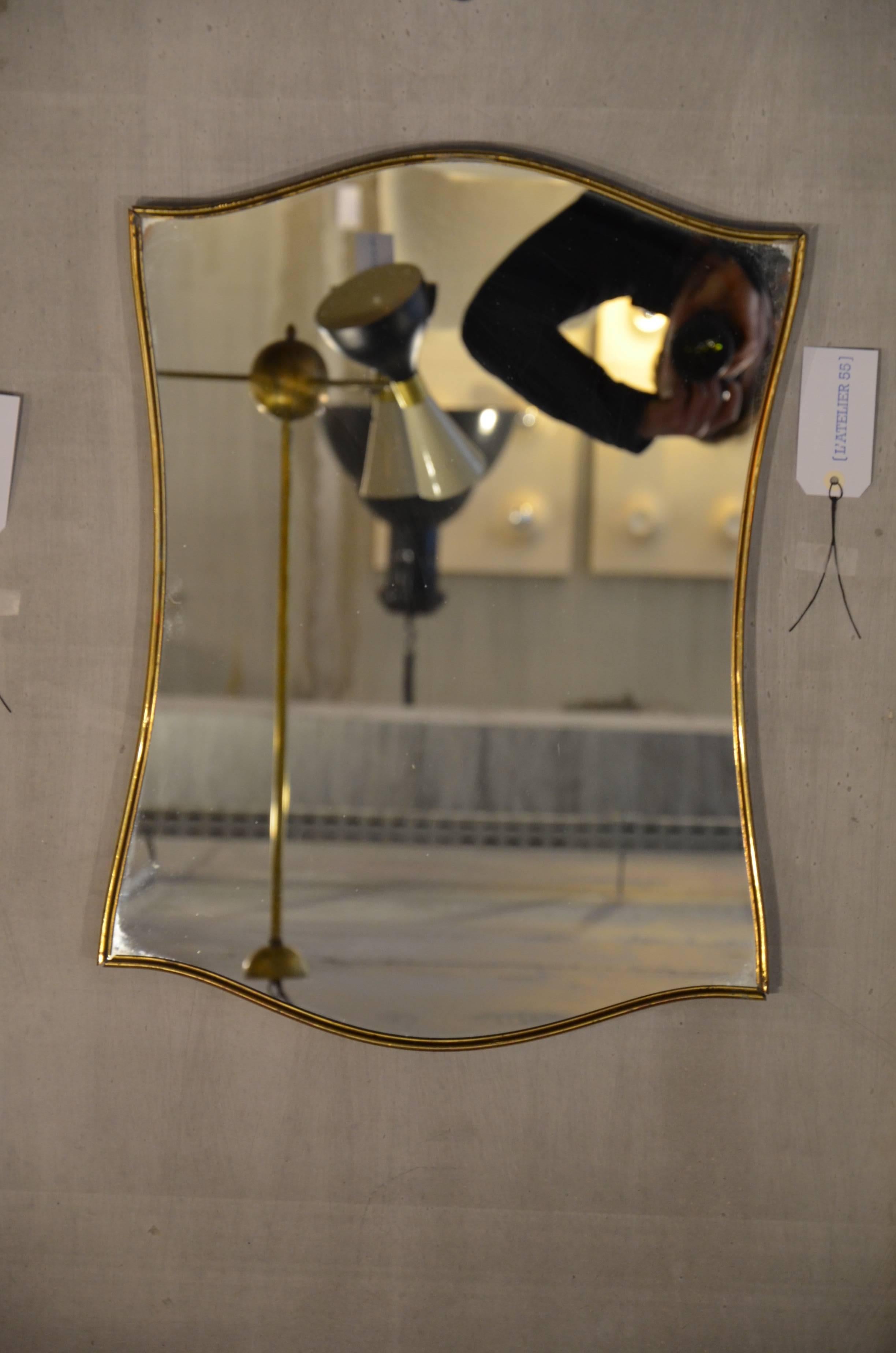Beautiful pair of Italian brass mirror free-form, circa 1960.