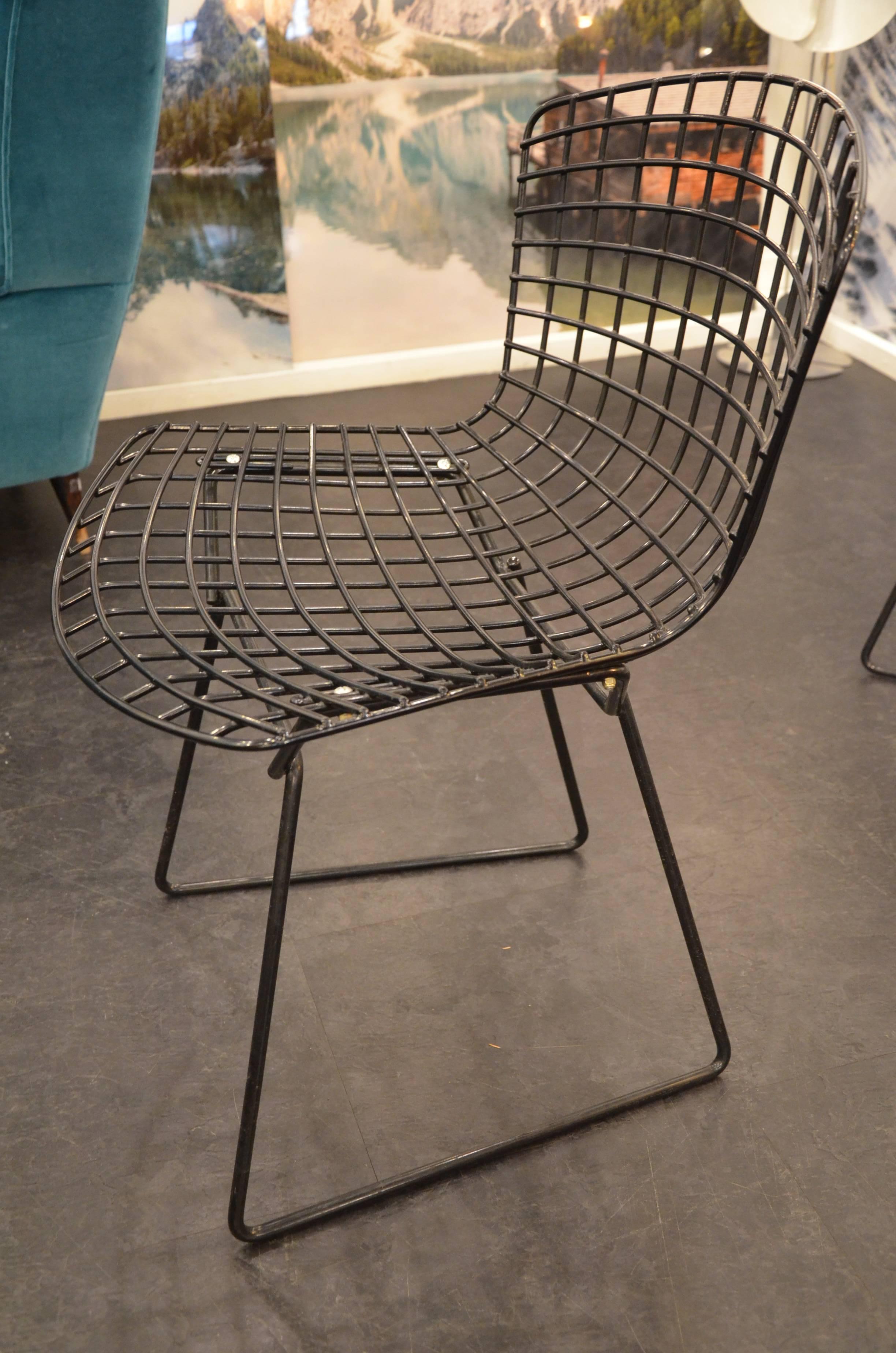 American Two Harry Bertoia for Knoll Black Wire Dining Chairs