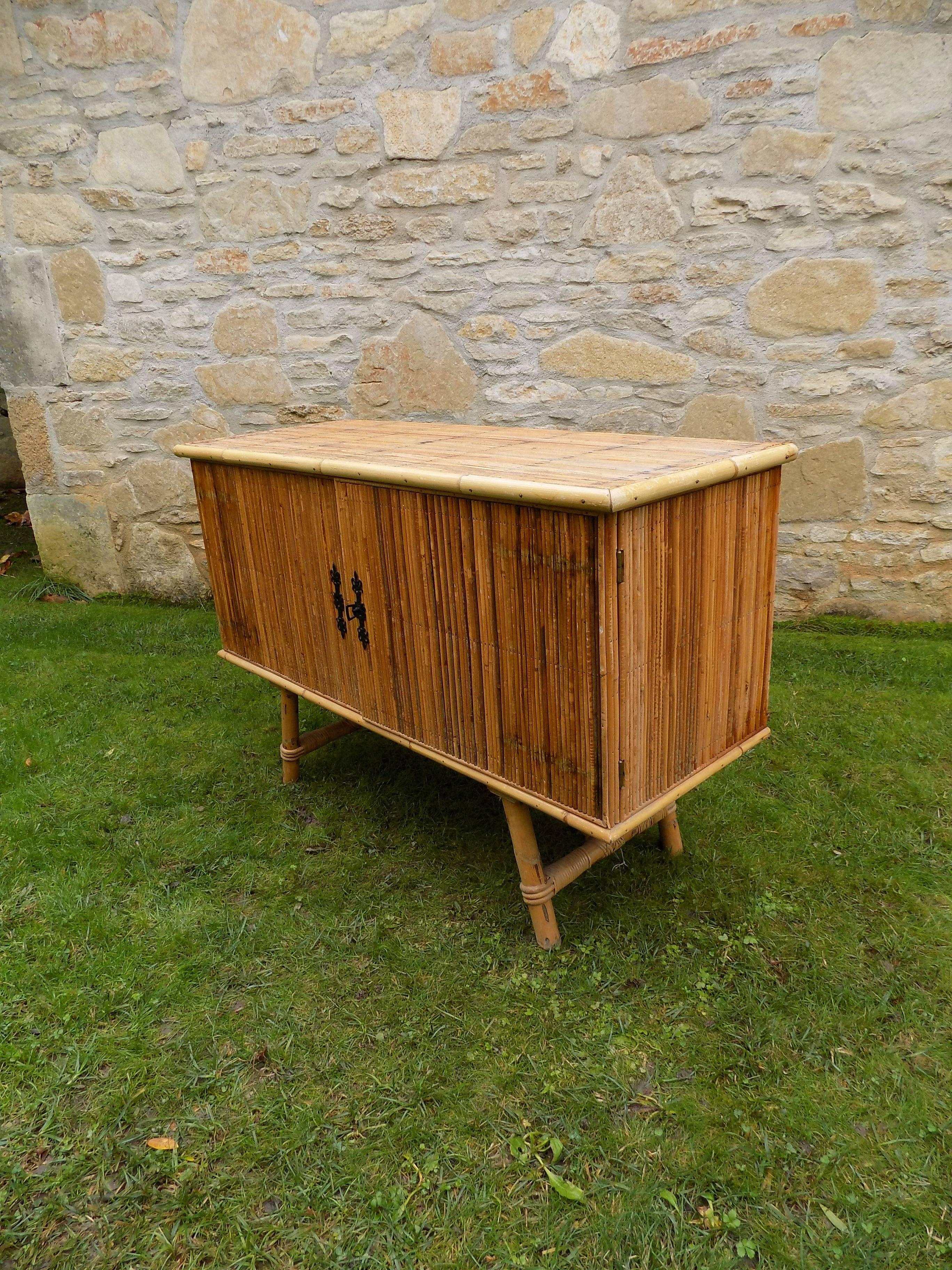 Fantastic Wicker Buffet by Audoux Minet, circa 1960 In Excellent Condition In Megeve, FR