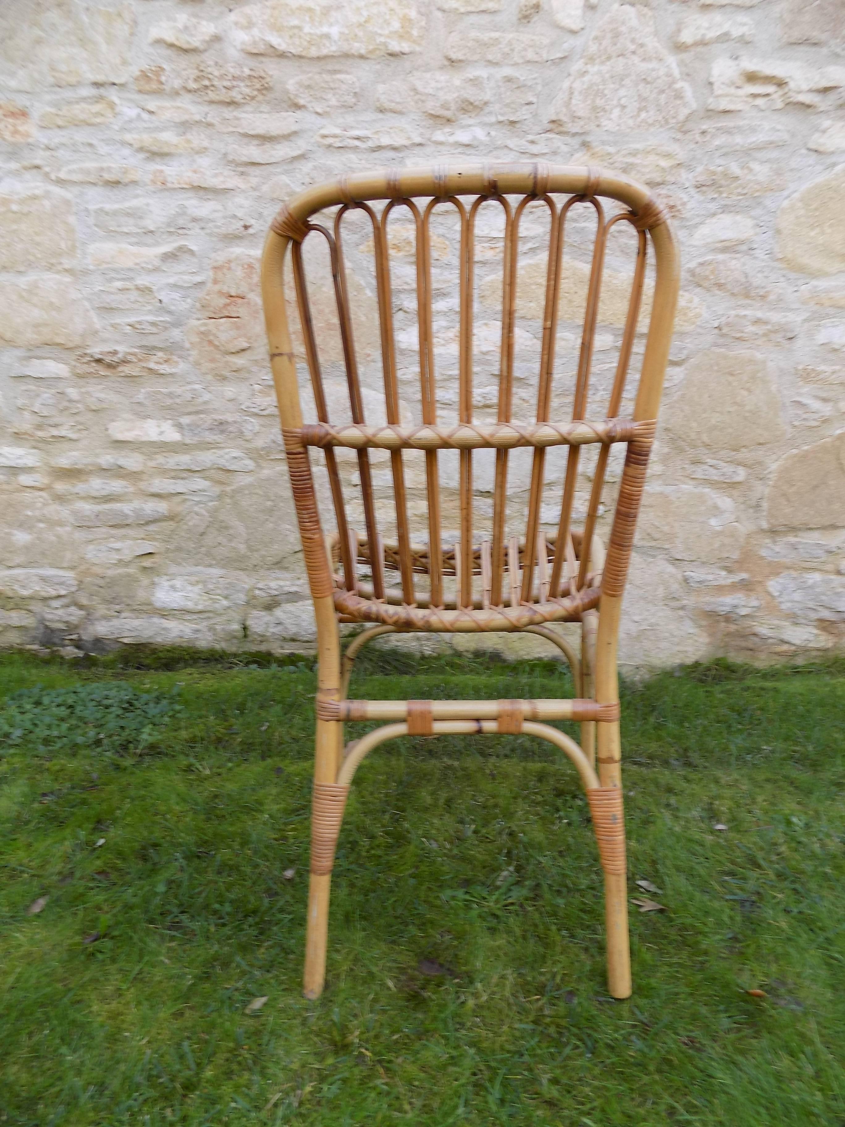 Beautiful Pair of Wicker Chair by Audoux Minet, circa 1960 In Excellent Condition For Sale In Megeve, FR