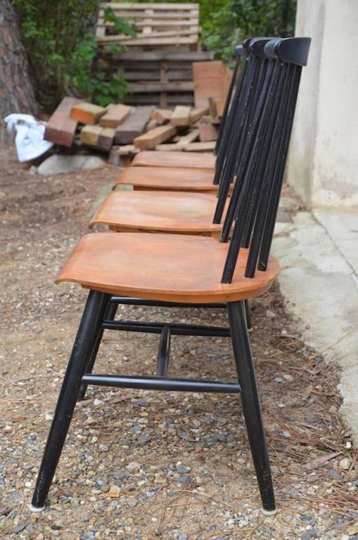 Danish Beautiful Set of Six Fanett Ilmari Tapiovaara Chairs, circa 1950 For Sale