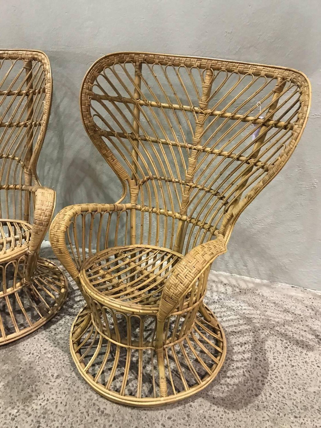 Fantastic Gio Ponti and Lio Carminati wicker armchairs, circa 1960. Excellent condition.