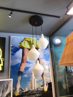 Beautiful Italian Stilnovo Opaline Glasses Pendant, circa 1960