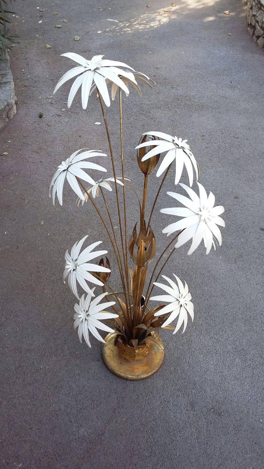 French Maison Jansen Brass Flower Floor Lamp, circa 1970