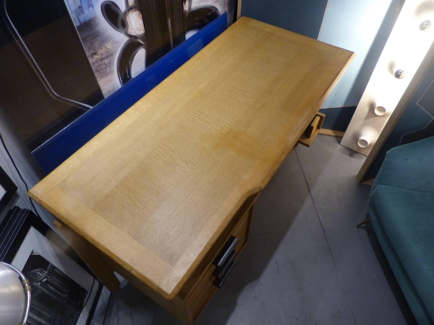 French Fantastic Oak Desk by Guillerme and Chambron, circa 1960 For Sale