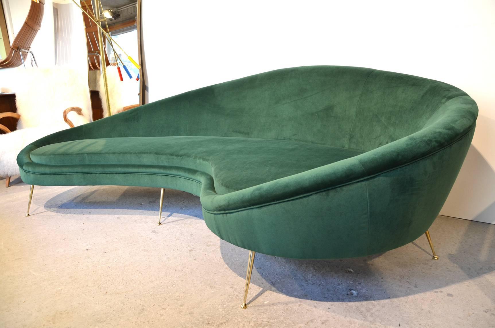 Huge pair of Ico Parisi style sofa green velvet.