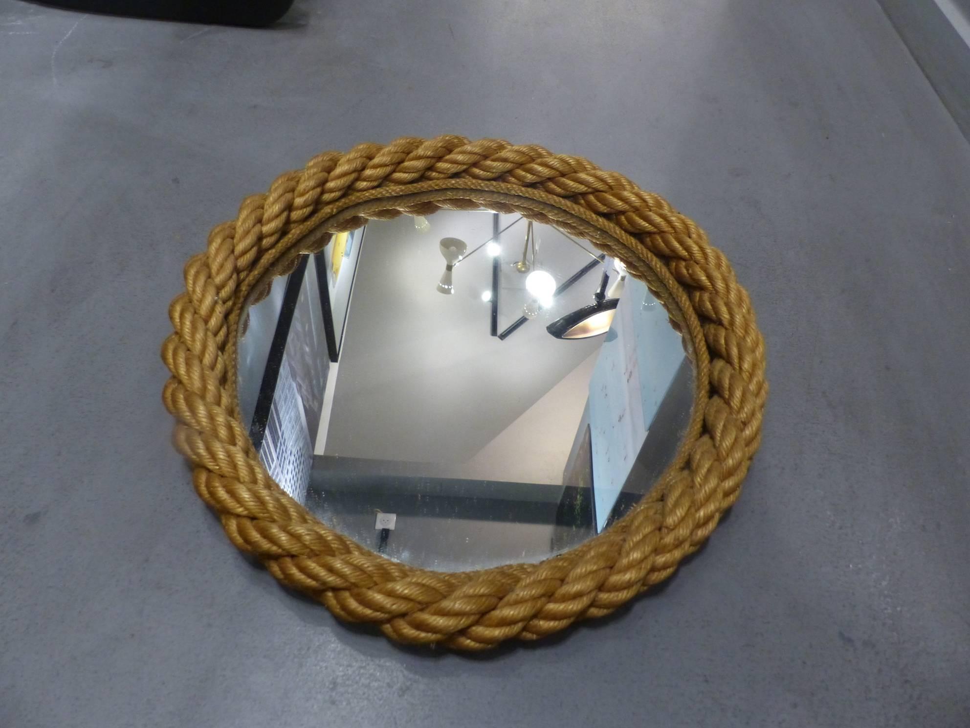Mid-Century Modern Beautiful Adrien Audoux and Frida Minet Rope Round Mirror, circa 1960 For Sale