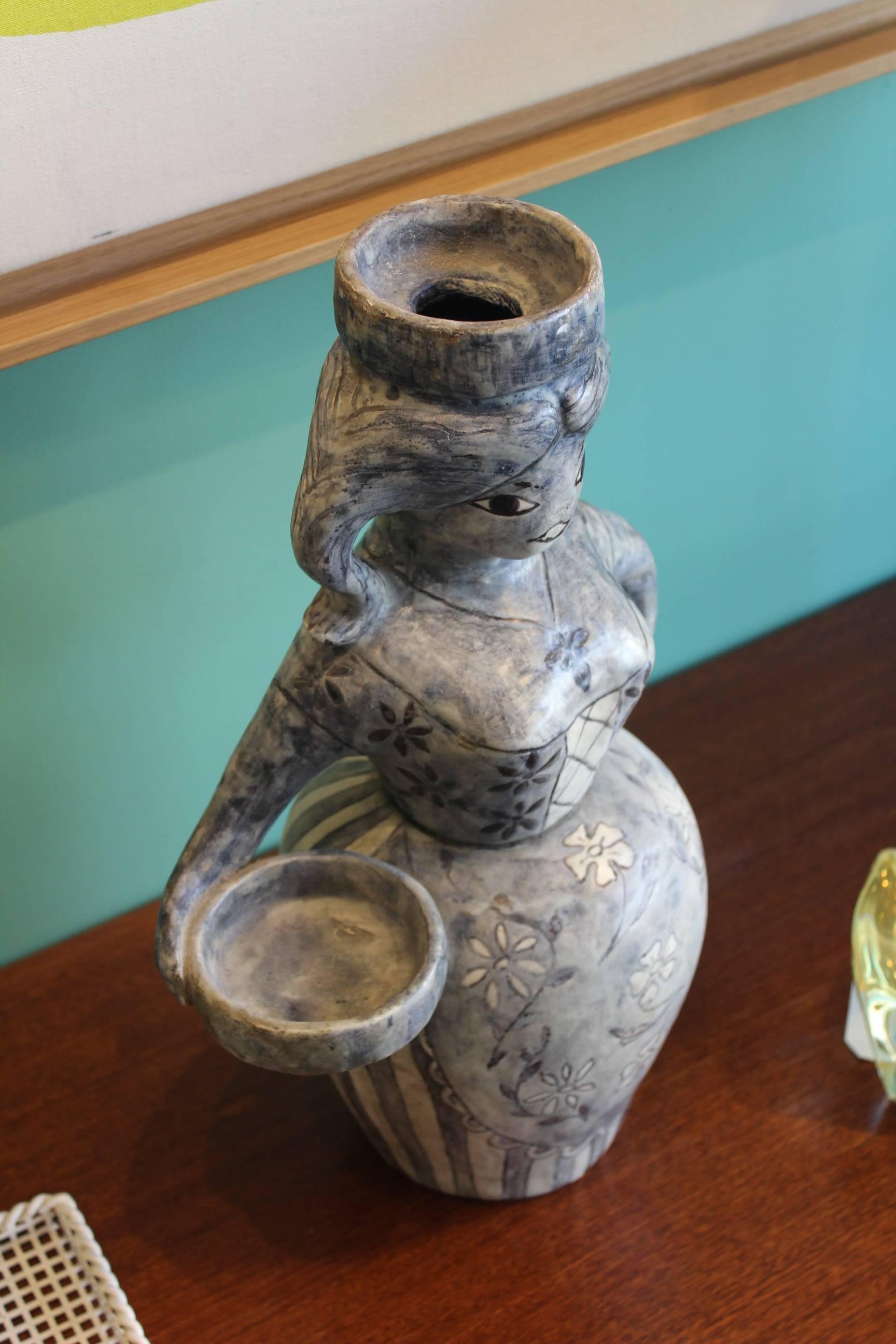 Mid-Century Modern Beautiful Figurative Ceramic Vase by Rhodi, circa 1960 For Sale