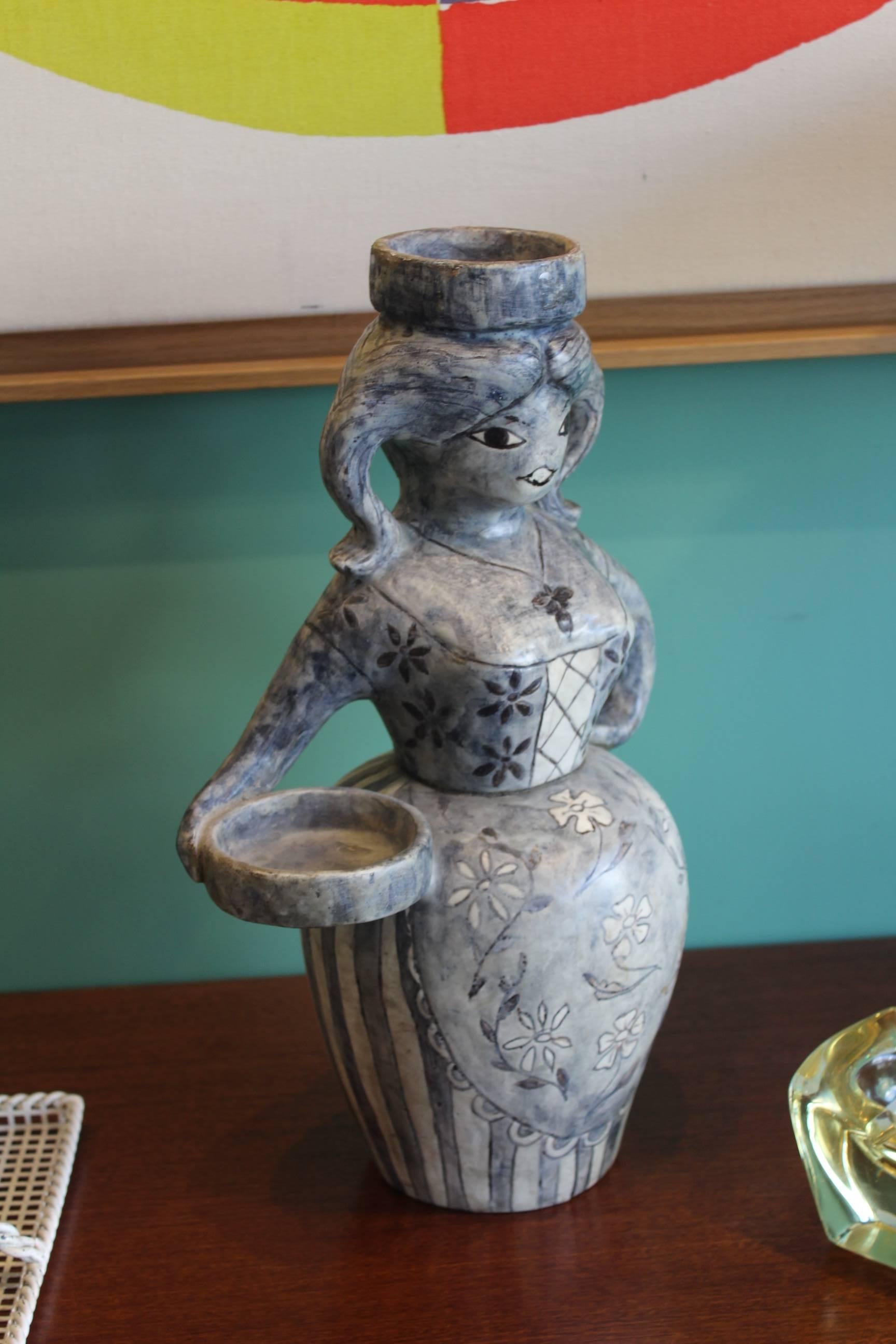 Beautiful Figurative Ceramic Vase by Rhodi, circa 1960 In Excellent Condition For Sale In Megeve, FR